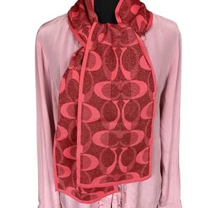 Coach Wool Blend Knit Scarf Red Metallic 60x8" Glam Designer